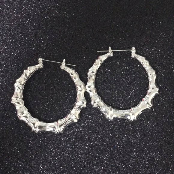GRLPWR Jewelry - 4.5” Silver Bamboo Hoop Earrings
